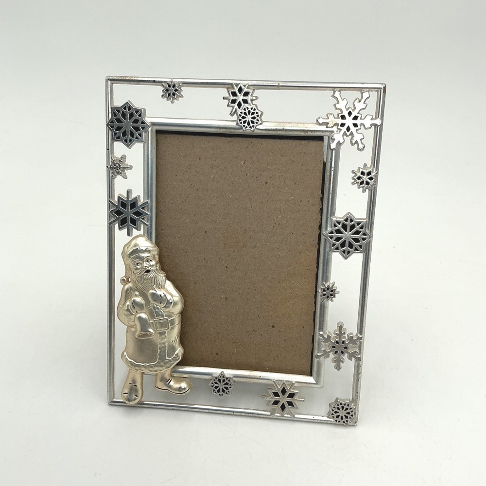 Silver Tone Santa Claus Snowflake Christmas‎ Picture Frame 3.5x5 Holiday Decor